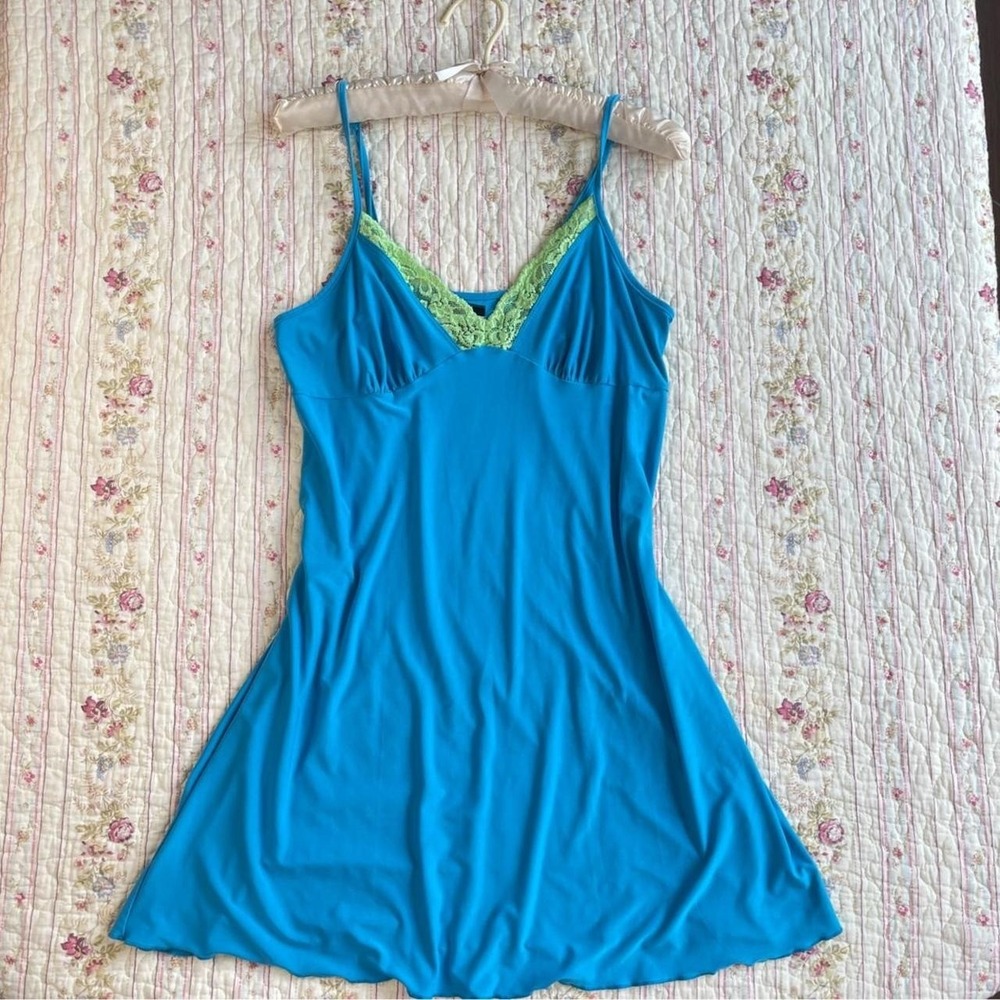 y2k teal and lime green dress